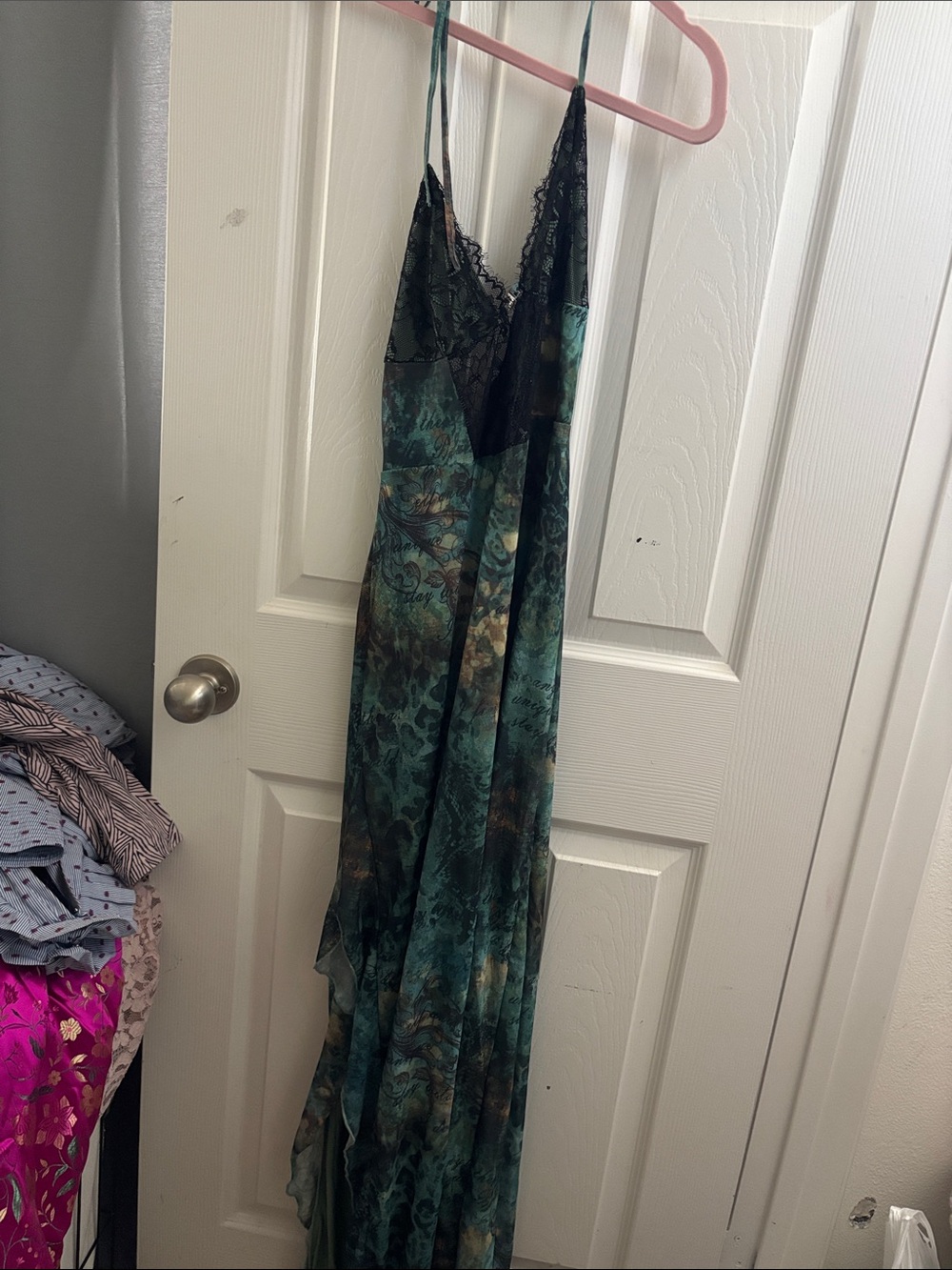 SHEIN Teal and Black Lace Slip Maxi Dress
